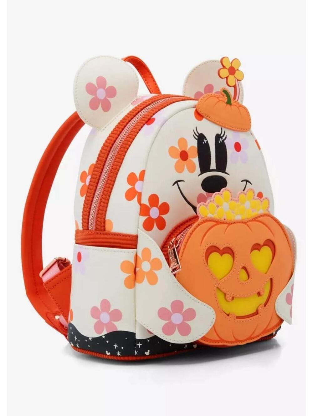 Loungefly Disney Minnie Floral Pumpkin GITD LU Mini Backpack - Picture 4 of 7